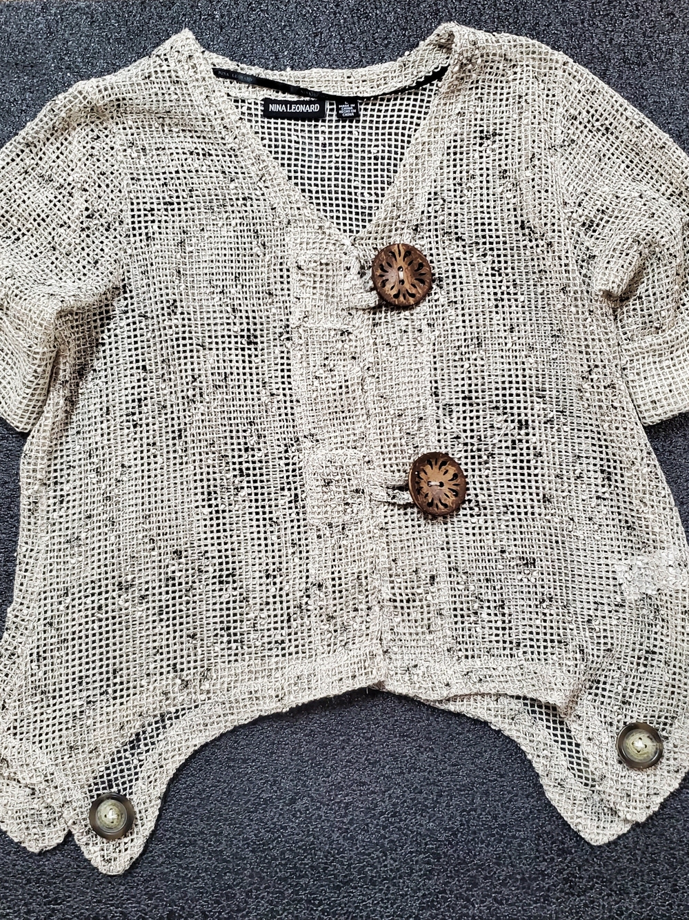 Nina Leonard Open Weave Knit Top in Cream and Black Size Large - Picture 3 of 9